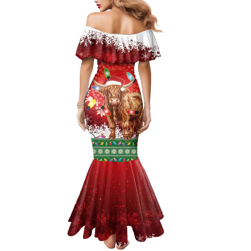 Scotland Christmas Family Matching Mermaid Dress and Hawaiian Shirt Highland Cow Santa - Nollaig Chridheil! - Wonder Print Shop