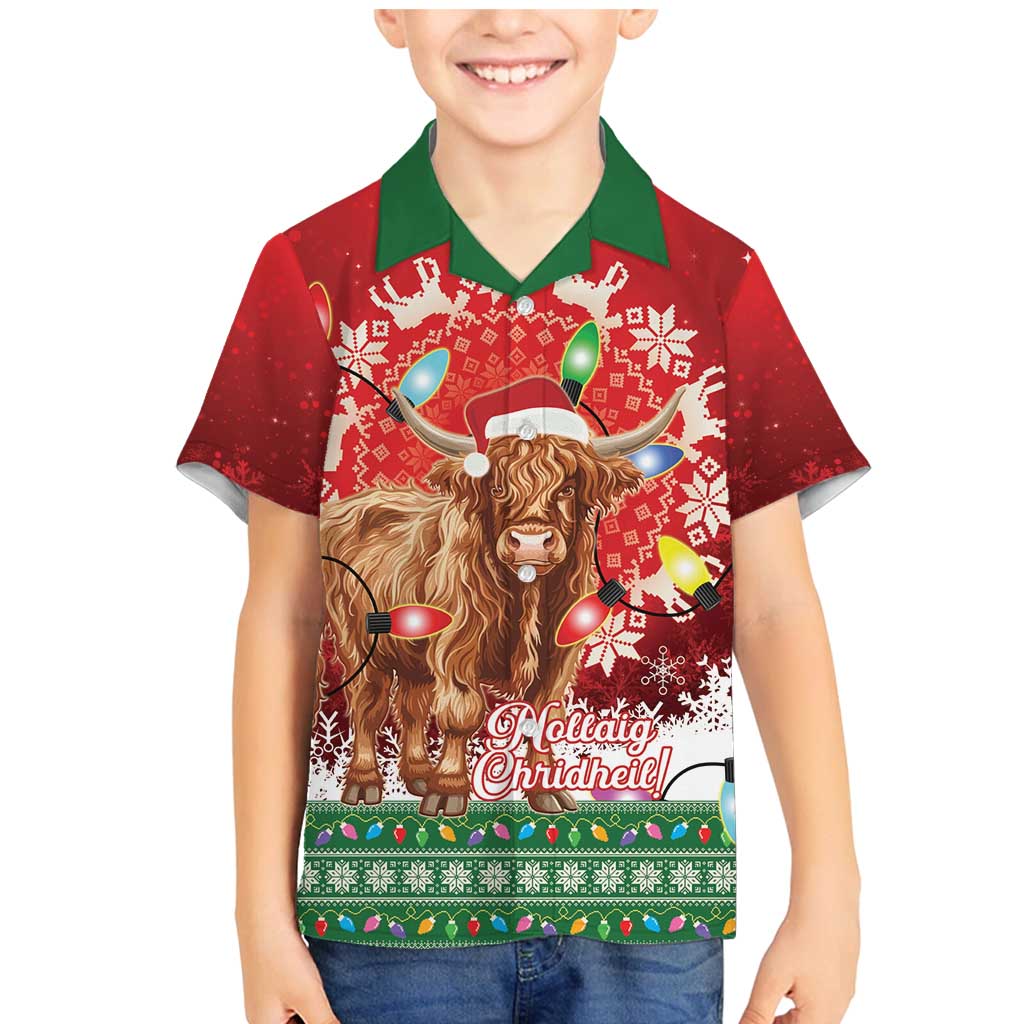Scotland Christmas Family Matching Mermaid Dress and Hawaiian Shirt Highland Cow Santa - Nollaig Chridheil! - Wonder Print Shop
