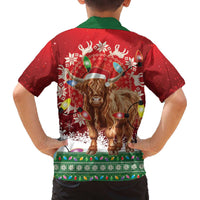Scotland Christmas Family Matching Off The Shoulder Long Sleeve Dress and Hawaiian Shirt Highland Cow Santa - Nollaig Chridheil! - Wonder Print Shop
