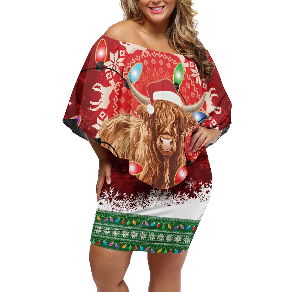 Scotland Christmas Family Matching Off Shoulder Short Dress and Hawaiian Shirt Highland Cow Santa - Nollaig Chridheil! - Wonder Print Shop