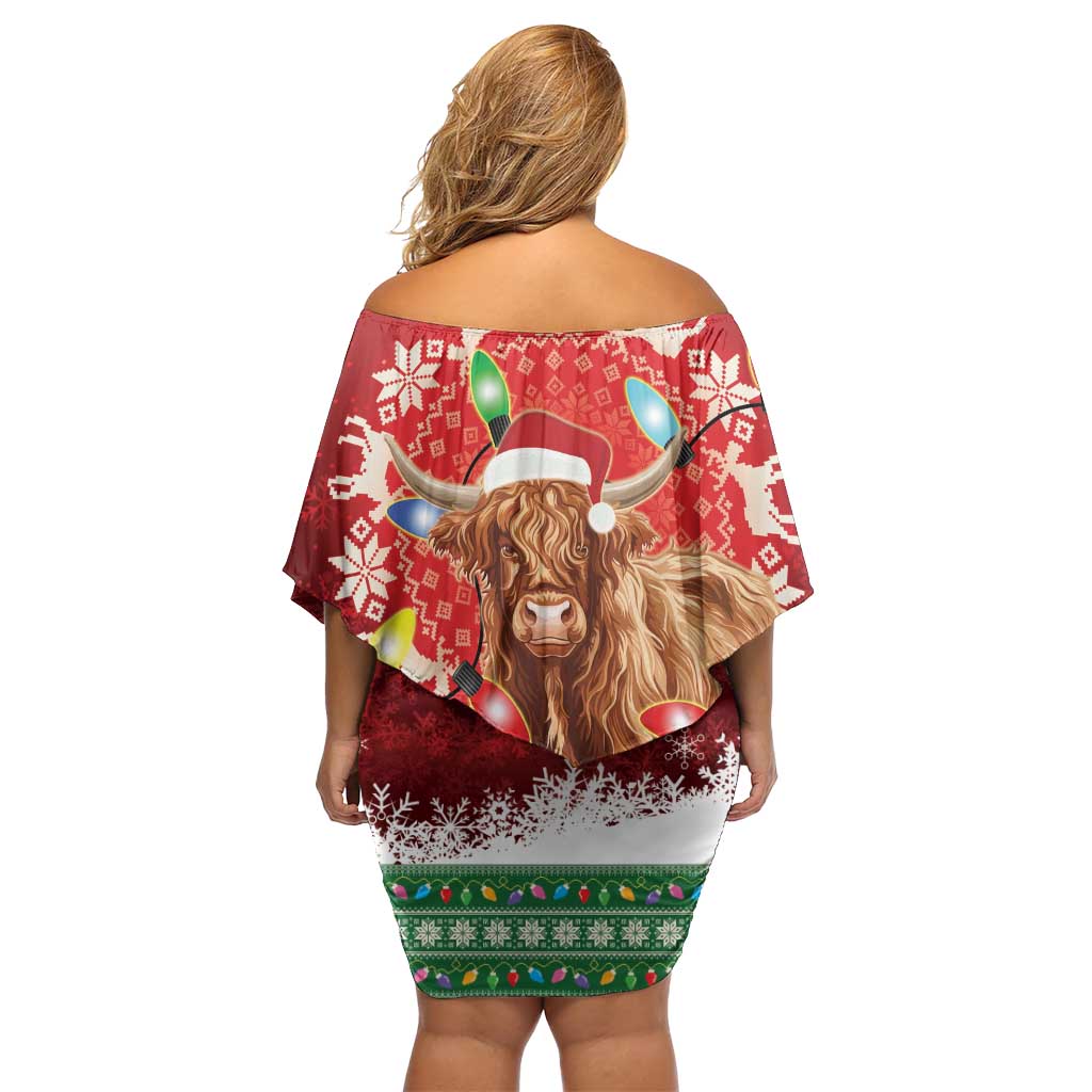 Scotland Christmas Family Matching Off Shoulder Short Dress and Hawaiian Shirt Highland Cow Santa - Nollaig Chridheil! - Wonder Print Shop