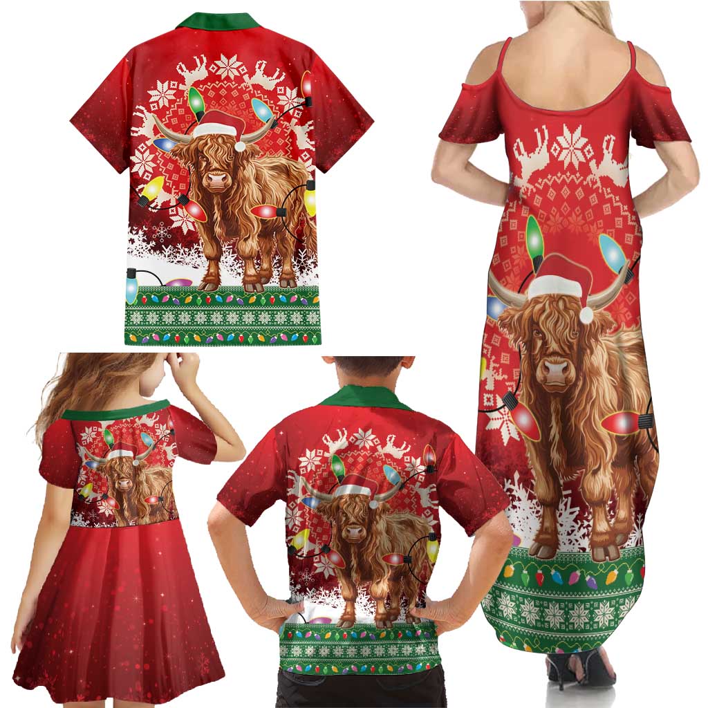 Scotland Christmas Family Matching Summer Maxi Dress and Hawaiian Shirt Highland Cow Santa - Nollaig Chridheil! - Wonder Print Shop