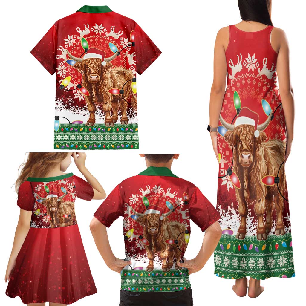 Scotland Christmas Family Matching Tank Maxi Dress and Hawaiian Shirt Highland Cow Santa - Nollaig Chridheil! - Wonder Print Shop