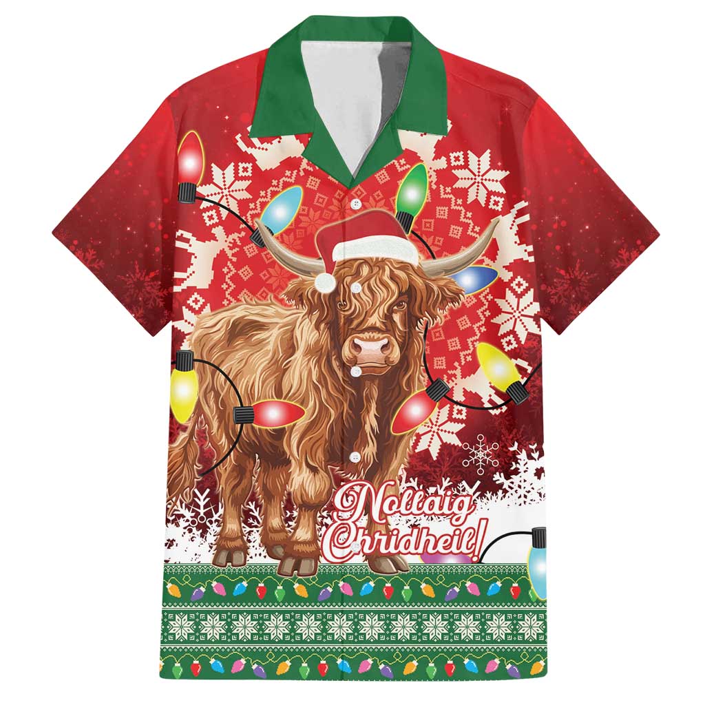 Scotland Christmas Family Matching Tank Maxi Dress and Hawaiian Shirt Highland Cow Santa - Nollaig Chridheil! - Wonder Print Shop