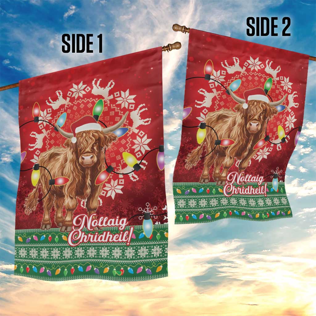 Scotland Christmas Garden Flag Highland Cow Santa - Nollaig Chridheil! - Wonder Print Shop