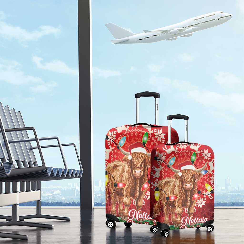 Scotland Christmas Luggage Cover Highland Cow Santa - Nollaig Chridheil! - Wonder Print Shop