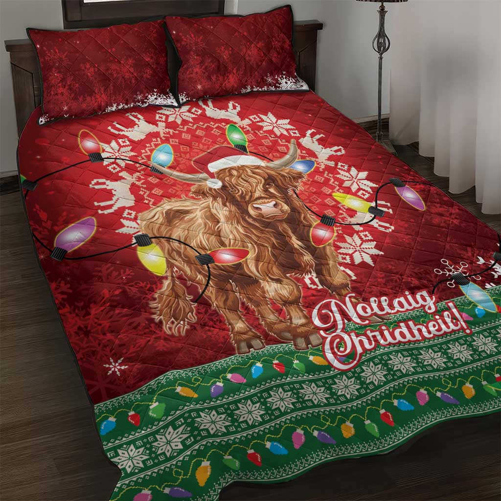 Scotland Christmas Quilt Bed Set Highland Cow Santa - Nollaig Chridheil! - Wonder Print Shop
