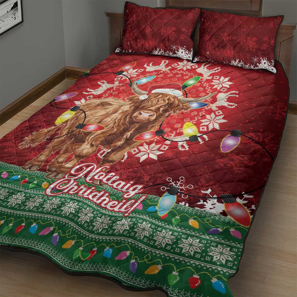 Scotland Christmas Quilt Bed Set Highland Cow Santa - Nollaig Chridheil! - Wonder Print Shop