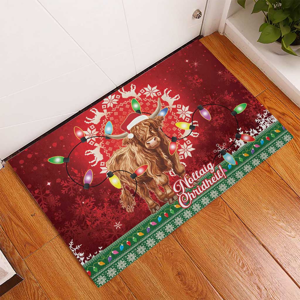Scotland Christmas Rubber Doormat Highland Cow Santa - Nollaig Chridheil! - Wonder Print Shop