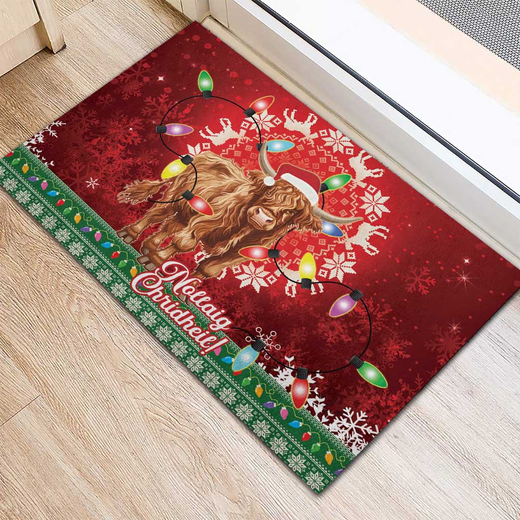 Scotland Christmas Rubber Doormat Highland Cow Santa - Nollaig Chridheil! - Wonder Print Shop