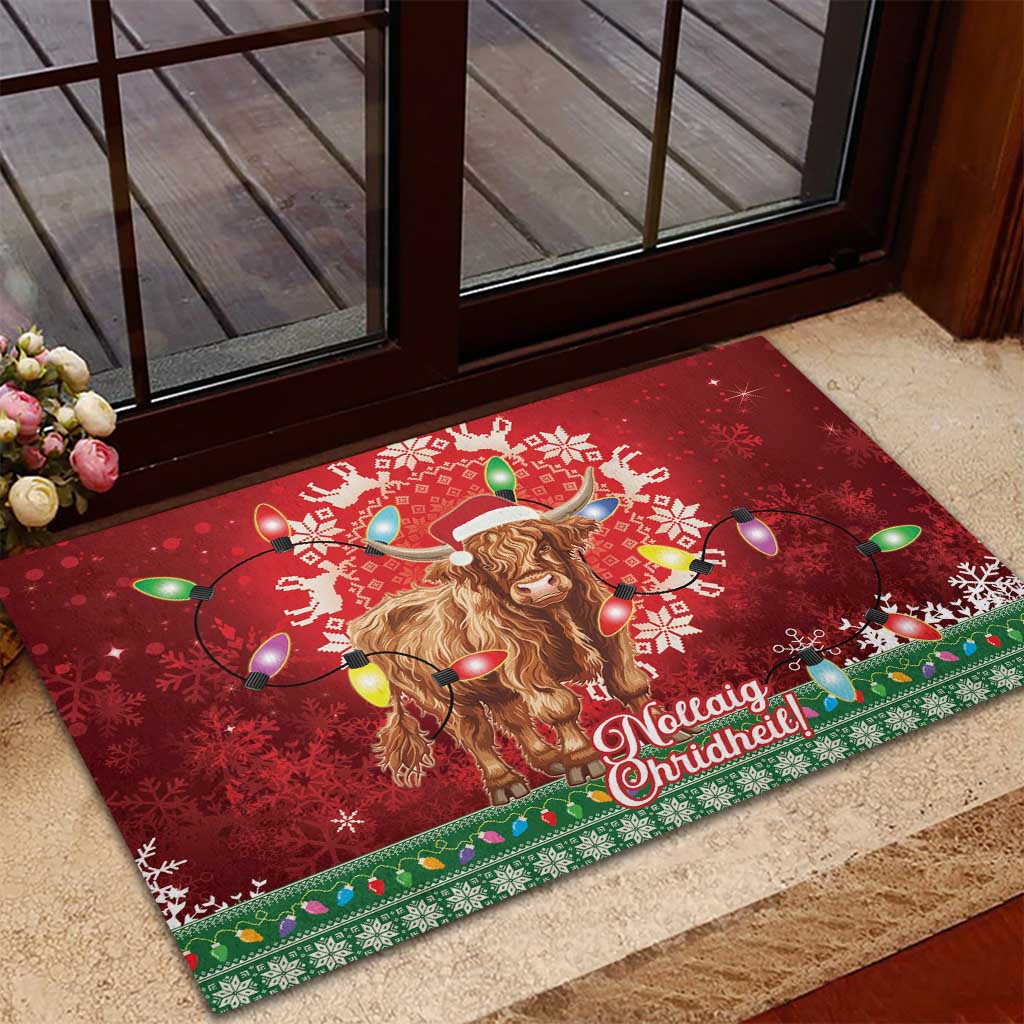 Scotland Christmas Rubber Doormat Highland Cow Santa - Nollaig Chridheil! - Wonder Print Shop