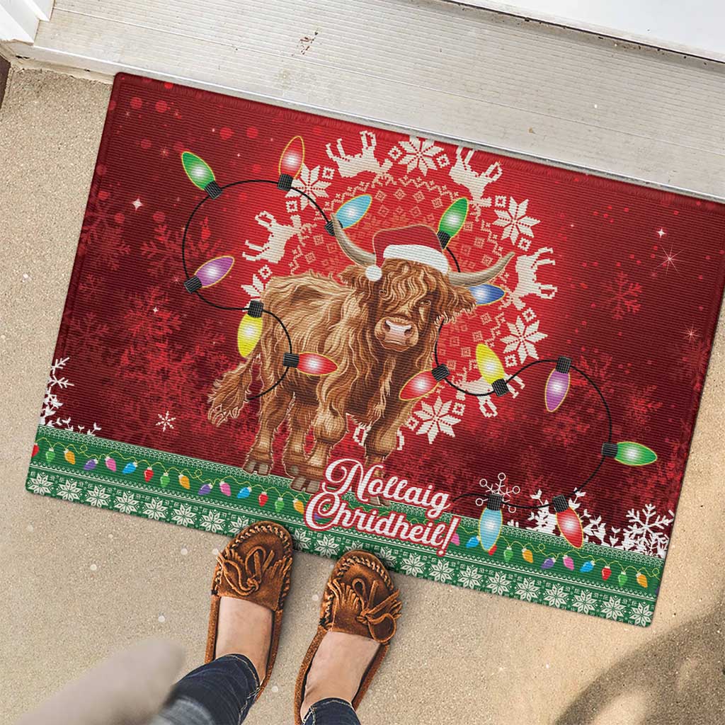 Scotland Christmas Rubber Doormat Highland Cow Santa - Nollaig Chridheil! - Wonder Print Shop