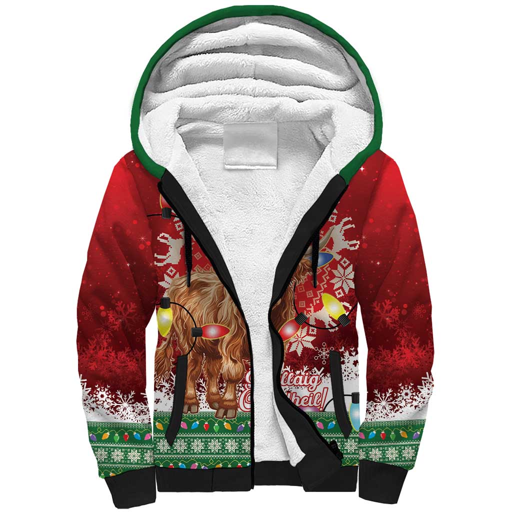 Scotland Christmas Sherpa Hoodie Highland Cow Santa - Nollaig Chridheil! - Wonder Print Shop