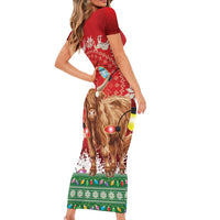 Scotland Christmas Short Sleeve Bodycon Dress Highland Cow Santa - Nollaig Chridheil! - Wonder Print Shop