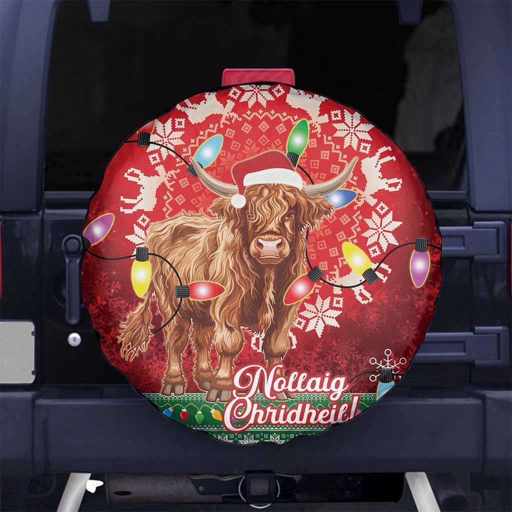 Scotland Christmas Spare Tire Cover Highland Cow Santa - Nollaig Chridheil! - Wonder Print Shop