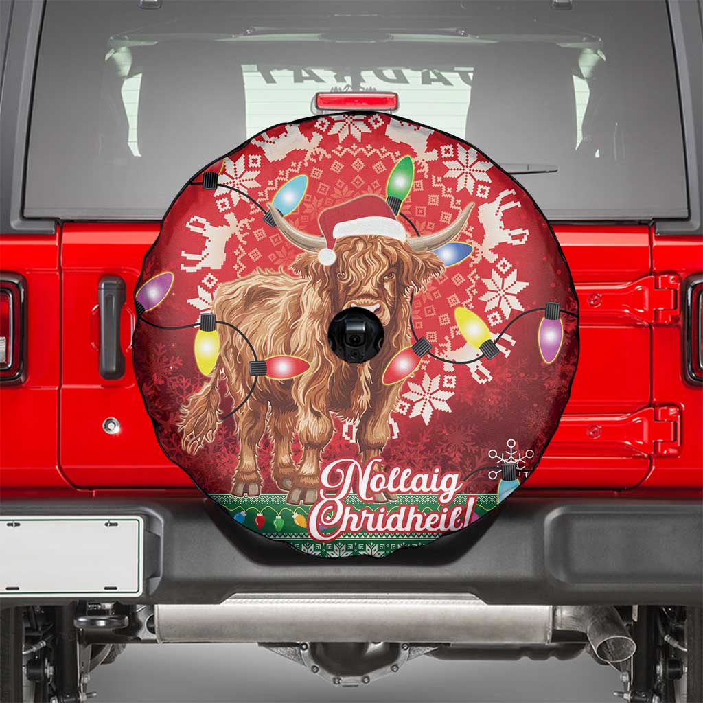 Scotland Christmas Spare Tire Cover Highland Cow Santa - Nollaig Chridheil! - Wonder Print Shop
