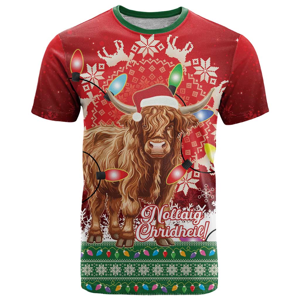 Scotland Christmas T Shirt Highland Cow Santa - Nollaig Chridheil! - Wonder Print Shop