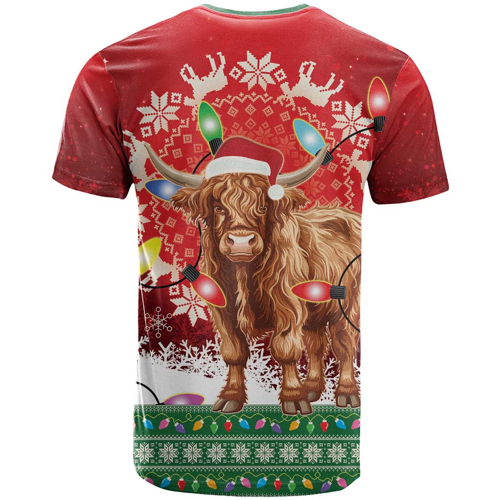 Scotland Christmas T Shirt Highland Cow Santa - Nollaig Chridheil! - Wonder Print Shop