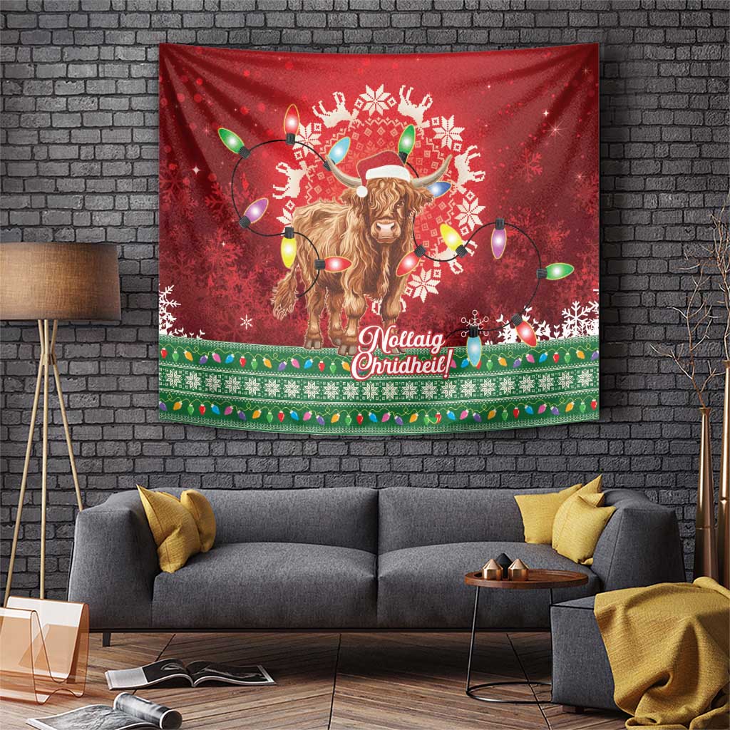 Scotland Christmas Tapestry Highland Cow Santa - Nollaig Chridheil! - Wonder Print Shop