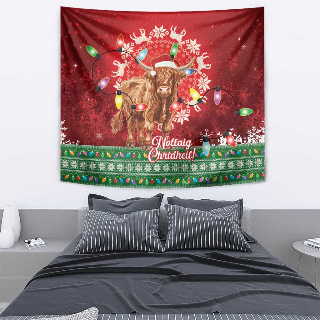 Scotland Christmas Tapestry Highland Cow Santa - Nollaig Chridheil! - Wonder Print Shop
