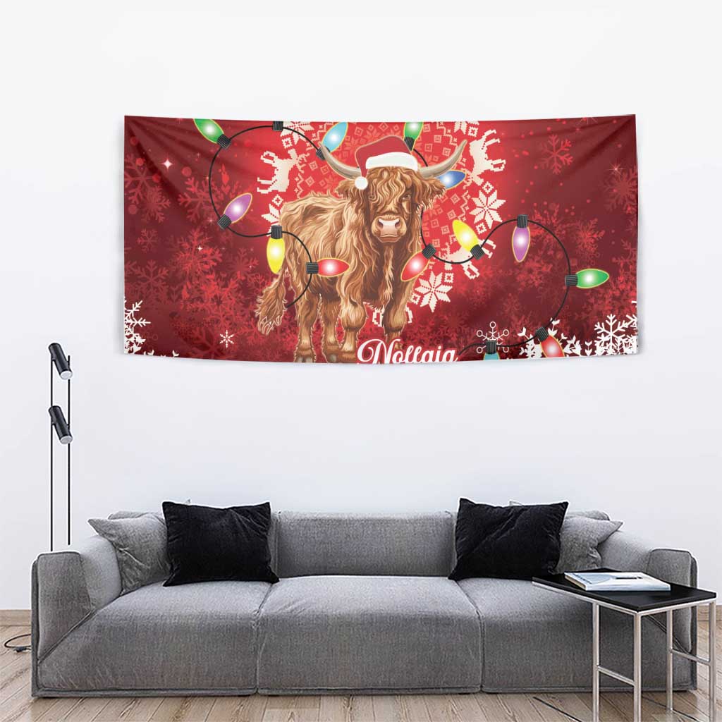 Scotland Christmas Tapestry Highland Cow Santa - Nollaig Chridheil! - Wonder Print Shop