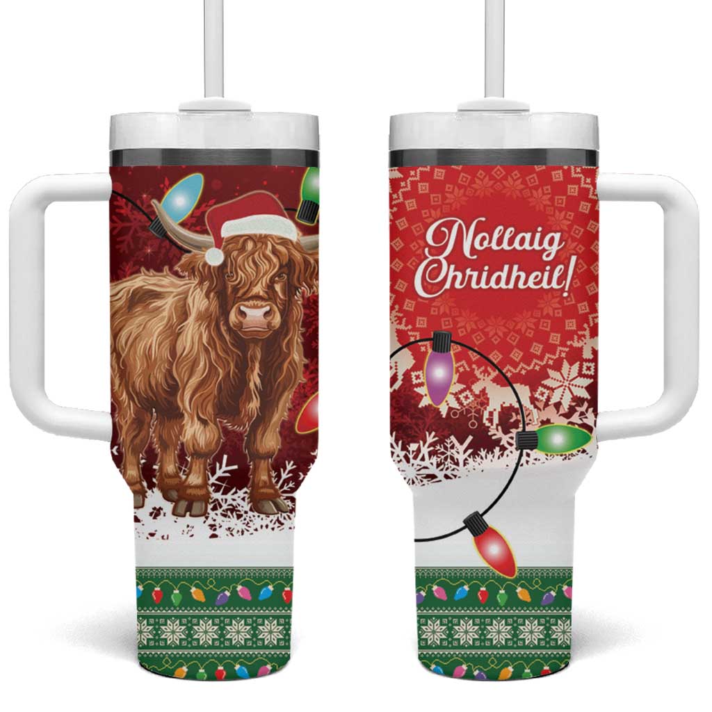 Scotland Christmas Tumbler With Handle Highland Cow Santa - Nollaig Chridheil! - Wonder Print Shop
