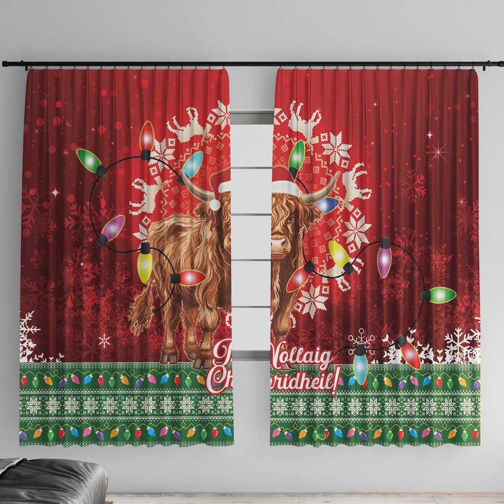 Scotland Christmas Window Curtain Highland Cow Santa - Nollaig Chridheil! - Wonder Print Shop