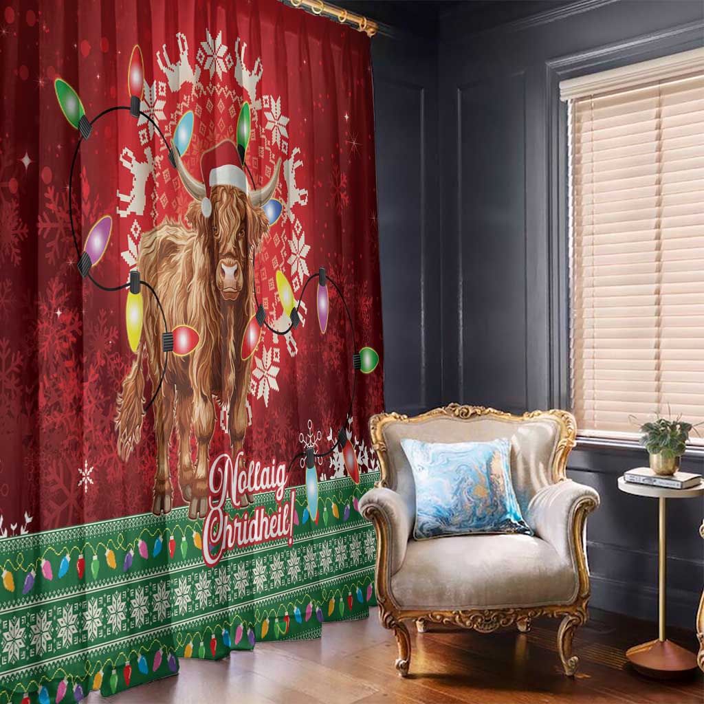 Scotland Christmas Window Curtain Highland Cow Santa - Nollaig Chridheil! - Wonder Print Shop