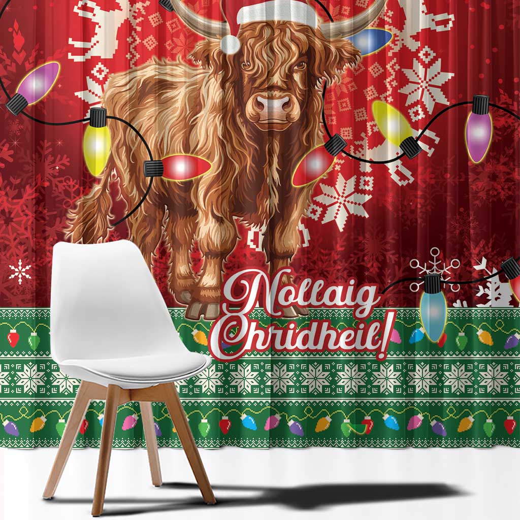 Scotland Christmas Window Curtain Highland Cow Santa - Nollaig Chridheil! - Wonder Print Shop