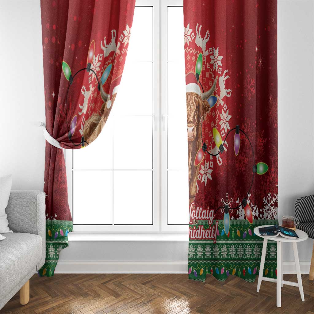 Scotland Christmas Window Curtain Highland Cow Santa - Nollaig Chridheil! - Wonder Print Shop