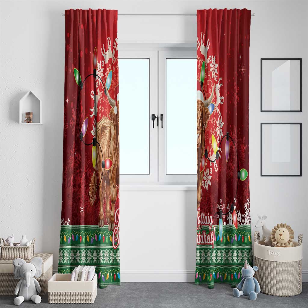 Scotland Christmas Window Curtain Highland Cow Santa - Nollaig Chridheil! - Wonder Print Shop