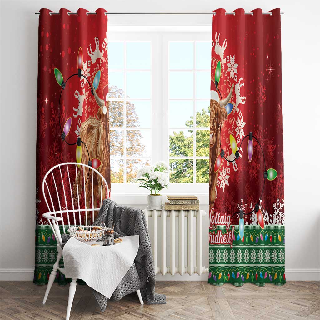 Scotland Christmas Window Curtain Highland Cow Santa - Nollaig Chridheil! - Wonder Print Shop