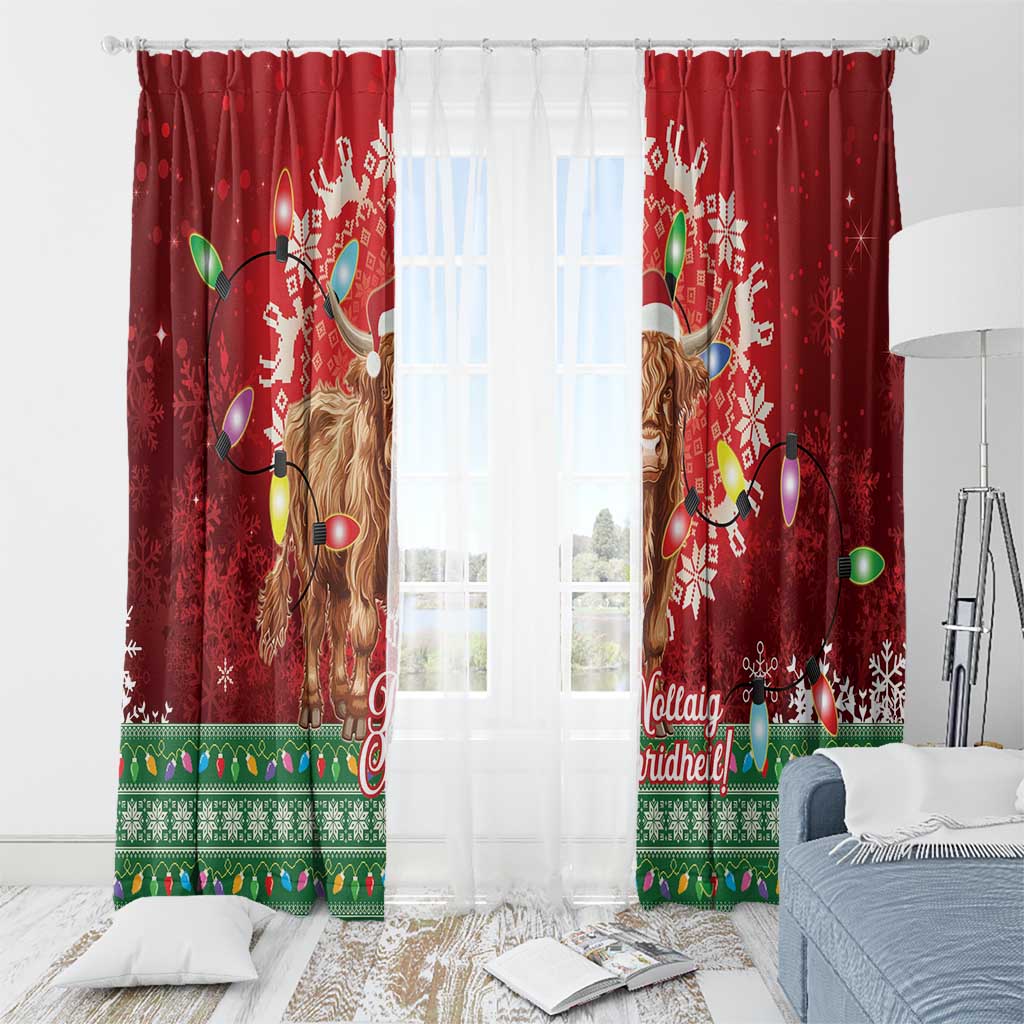 Scotland Christmas Window Curtain Highland Cow Santa - Nollaig Chridheil! - Wonder Print Shop