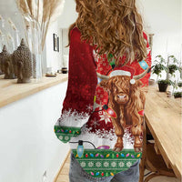 Scotland Christmas Women Casual Shirt Highland Cow Santa - Nollaig Chridheil! - Wonder Print Shop