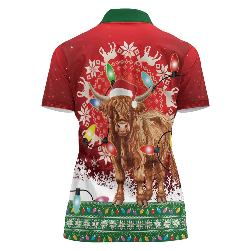 Scotland Christmas Women Polo Shirt Highland Cow Santa - Nollaig Chridheil! - Wonder Print Shop