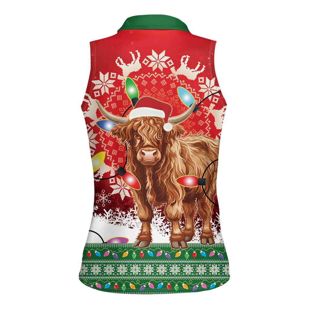 Scotland Christmas Women Sleeveless Polo Shirt Highland Cow Santa - Nollaig Chridheil! - Wonder Print Shop