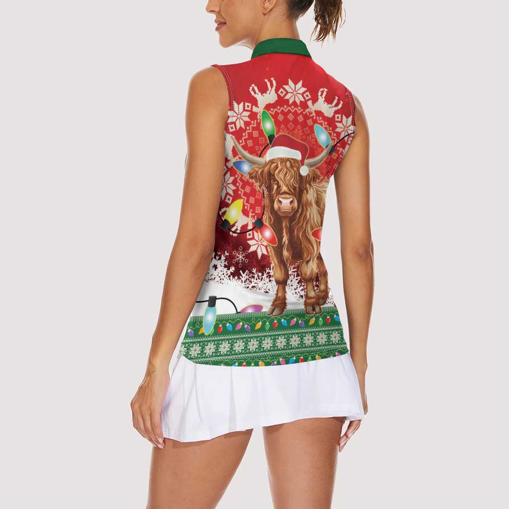 Scotland Christmas Women Sleeveless Polo Shirt Highland Cow Santa - Nollaig Chridheil! - Wonder Print Shop