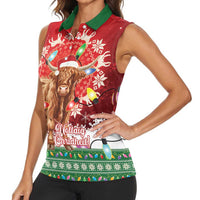 Scotland Christmas Women Sleeveless Polo Shirt Highland Cow Santa - Nollaig Chridheil! - Wonder Print Shop