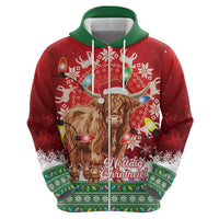 Scotland Christmas Zip Hoodie Highland Cow Santa - Nollaig Chridheil! - Wonder Print Shop