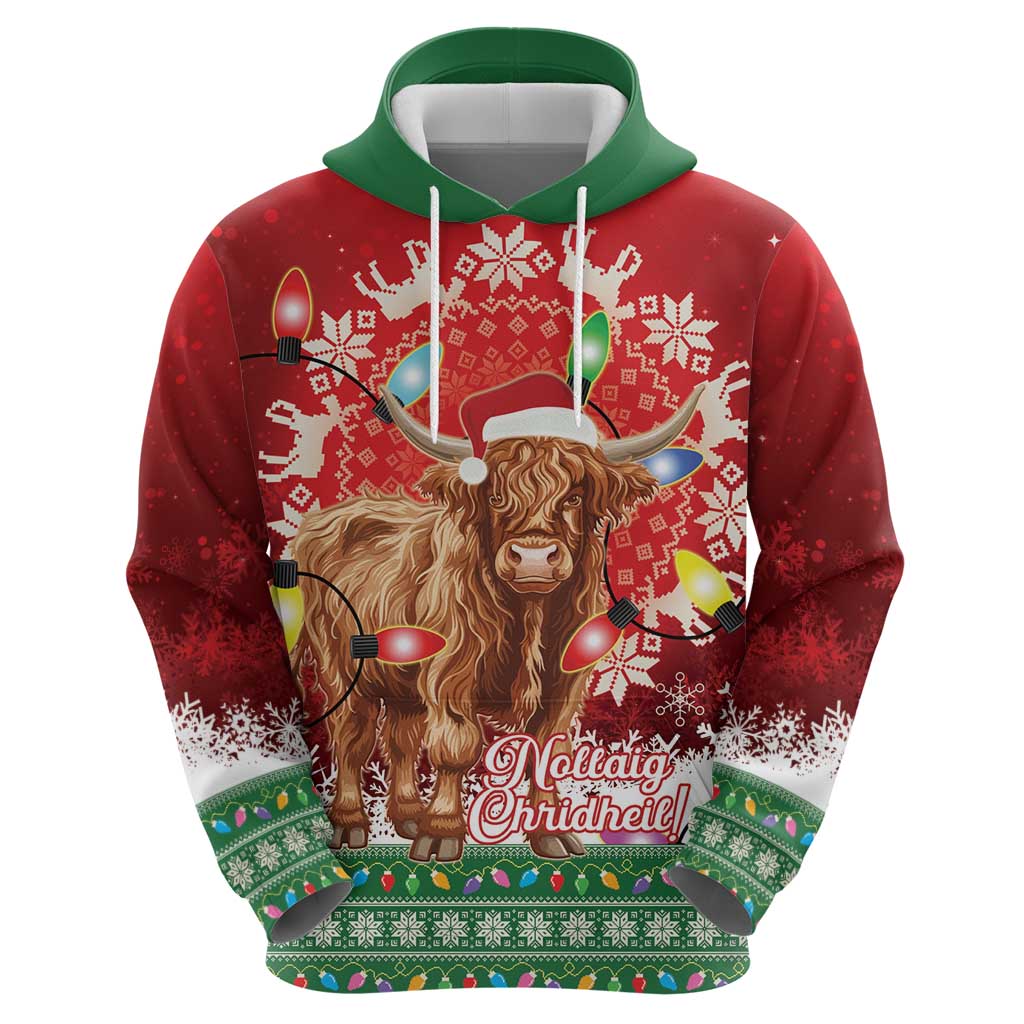 Scotland Christmas Zip Hoodie Highland Cow Santa - Nollaig Chridheil! - Wonder Print Shop