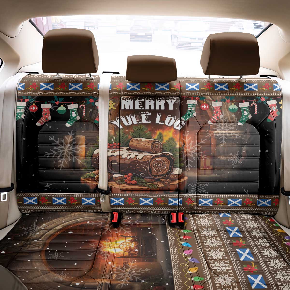 Scotland Christmas Back Car Seat Cover Merry Yule Log - Wonder Print Shop