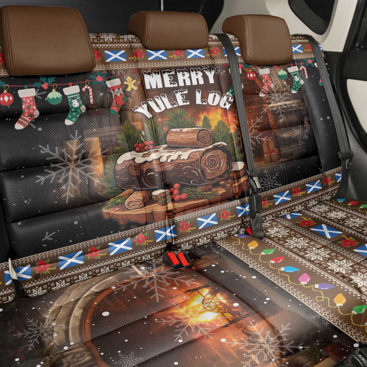 Scotland Christmas Back Car Seat Cover Merry Yule Log - Wonder Print Shop