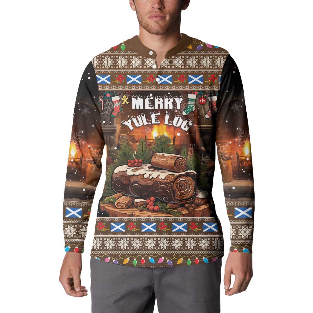 Scotland Christmas Button Sweatshirt Merry Yule Log - Wonder Print Shop