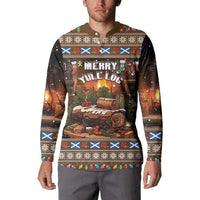 Scotland Christmas Button Sweatshirt Merry Yule Log - Wonder Print Shop