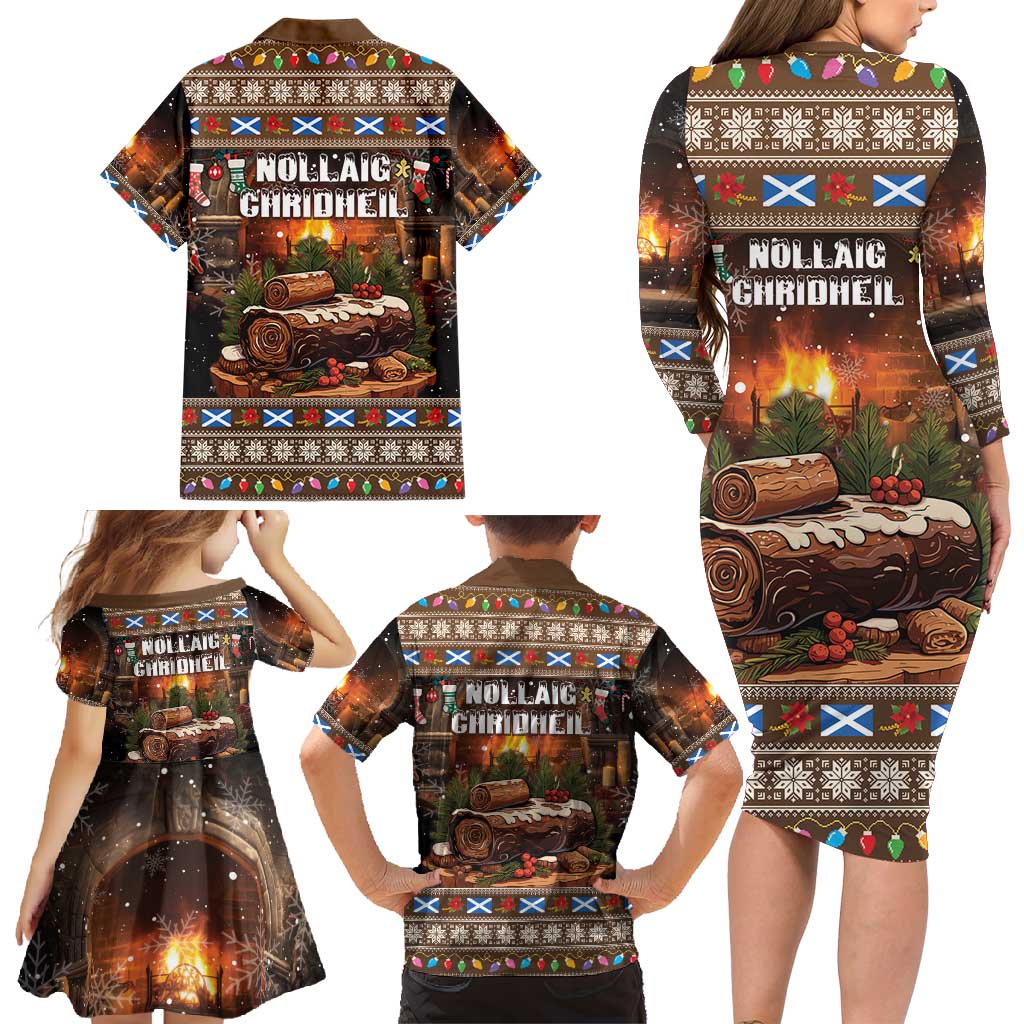 Scotland Christmas Family Matching Long Sleeve Bodycon Dress and Hawaiian Shirt Merry Yule Log - Wonder Print Shop