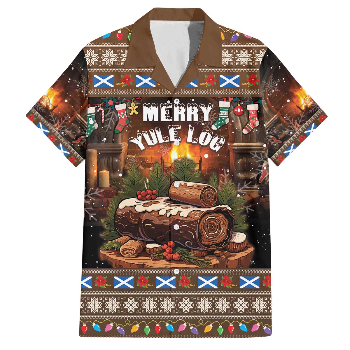 Scotland Christmas Family Matching Off The Shoulder Long Sleeve Dress and Hawaiian Shirt Merry Yule Log - Wonder Print Shop