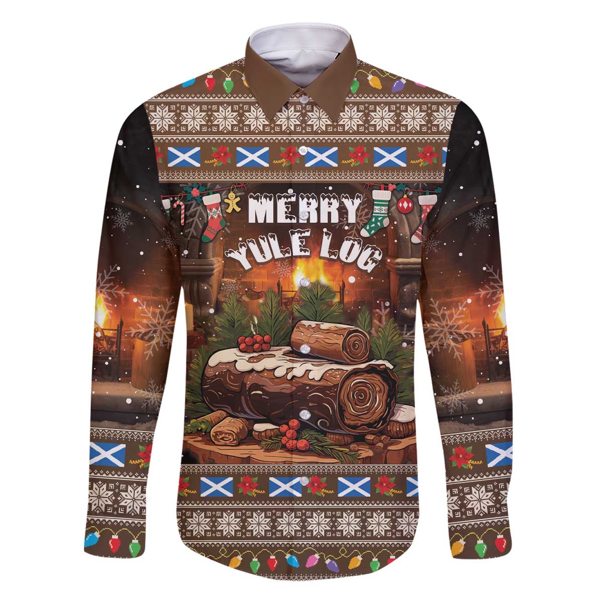 Scotland Christmas Family Matching Off The Shoulder Long Sleeve Dress and Hawaiian Shirt Merry Yule Log - Wonder Print Shop
