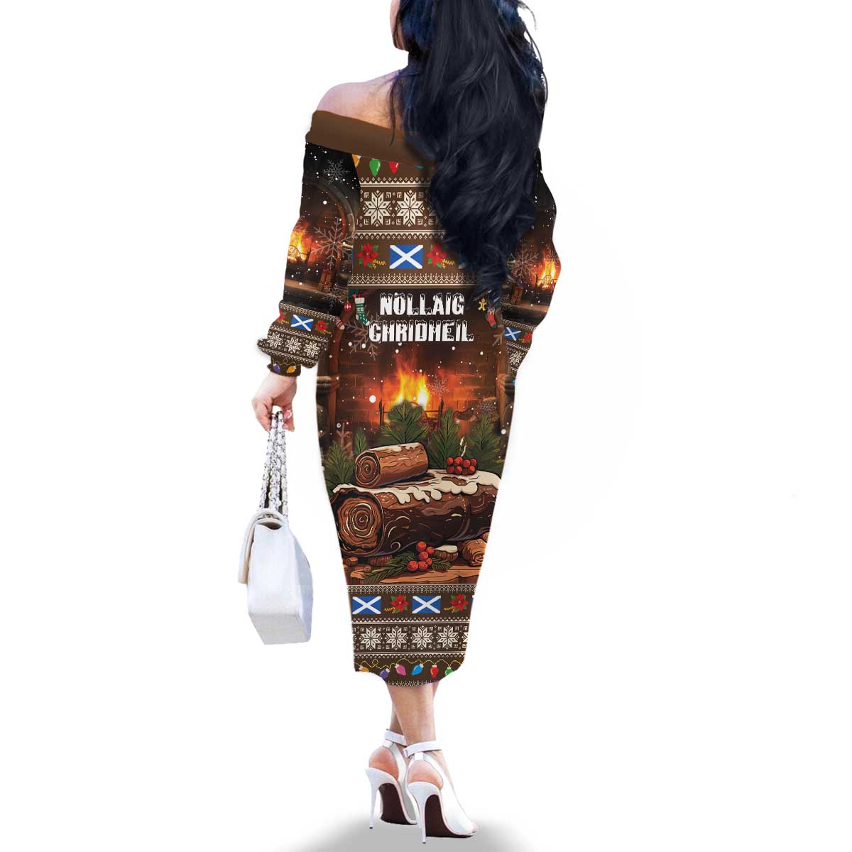 Scotland Christmas Family Matching Off The Shoulder Long Sleeve Dress and Hawaiian Shirt Merry Yule Log - Wonder Print Shop