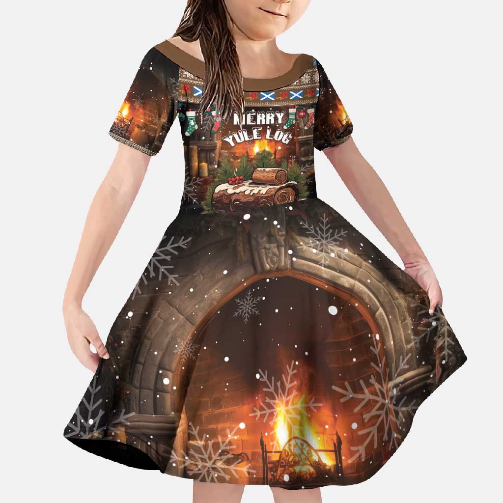 Scotland Christmas Family Matching Off Shoulder Maxi Dress and Hawaiian Shirt Merry Yule Log - Wonder Print Shop