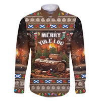 Scotland Christmas Family Matching Off Shoulder Maxi Dress and Hawaiian Shirt Merry Yule Log - Wonder Print Shop